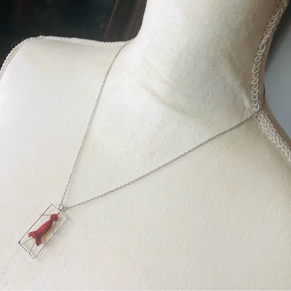 Hand crochet fashionable lady pendant on stainless steel chain necklace